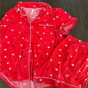 Women's Red Heart Print Pajama Set